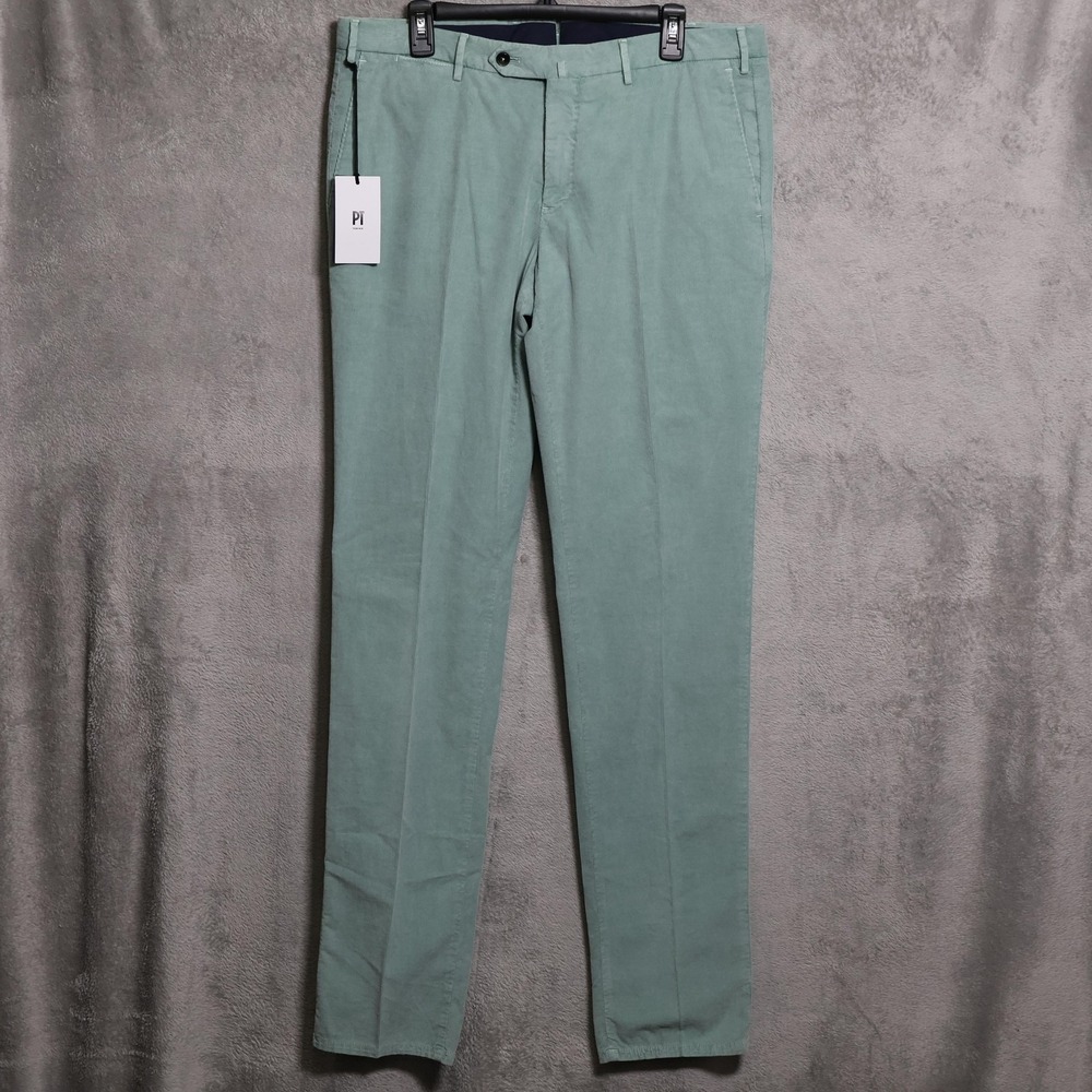 PT Torino Corduroy Pants Mens 37 Green Slim Fit Stretch Dress Chinos Casual